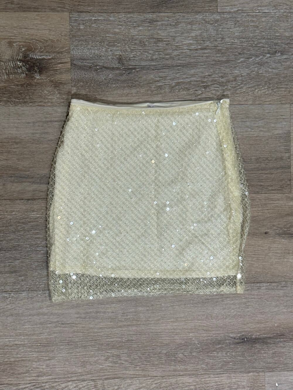 Zara Cream Sequin Mesh Overlay Mini Skirt Size S